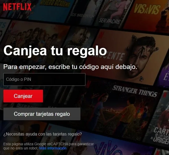 Netflix canjear codigo de compra