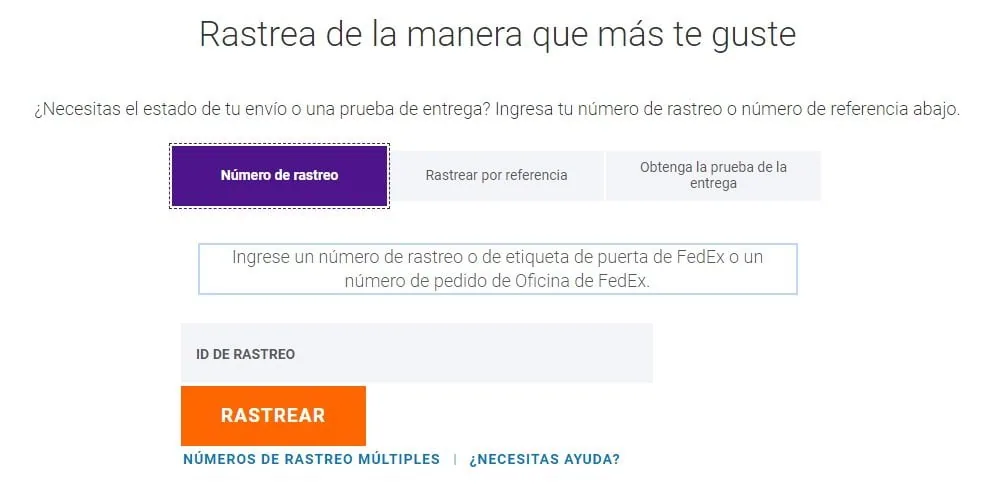 opciones de rastreo de paquete fedex