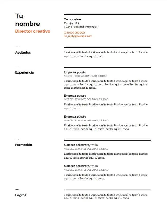 Curriculum Vitae Ejemplo