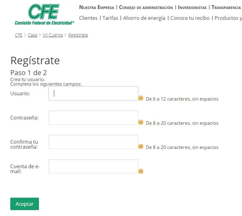 registrates online cfe mexico
